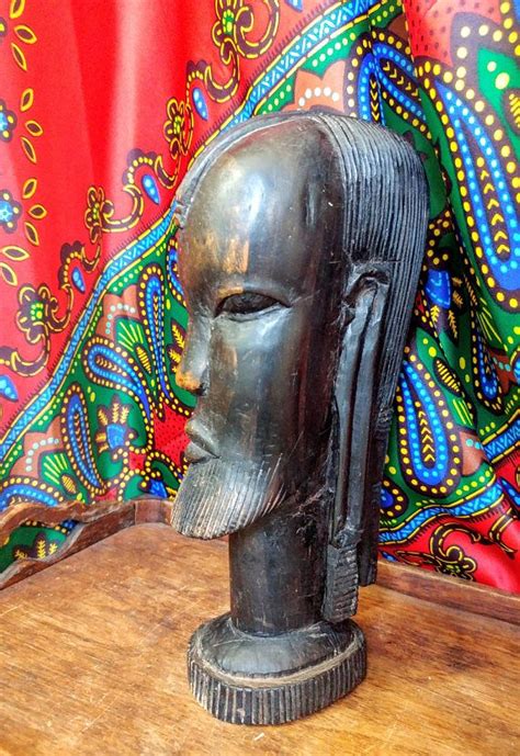 Vintage Ebony Wood Carved African Bust Wood Sculpture Etsy Wood Sculpture Carving Ebony
