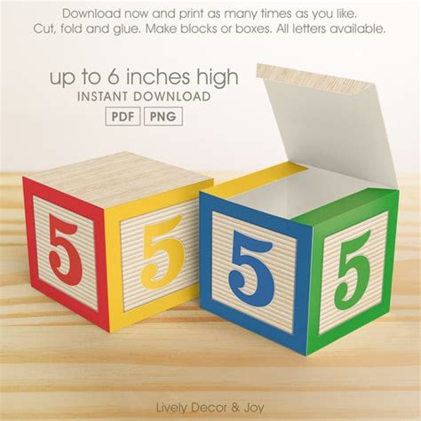 Printable Number 5 Diy Block Primary Colors And Green Instant