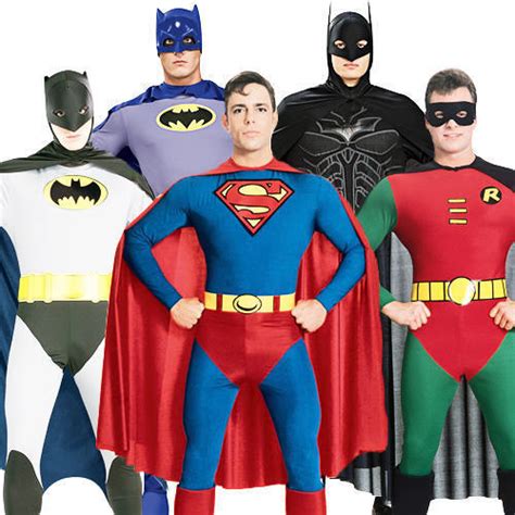 Batman Robin Superman Fancy Dress Mens Superhero Adult Gents Costume Outfit Ebay