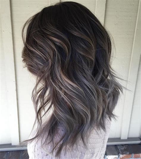 Brown Layered Hairstyle With Gray Ombre Ash Brown Hair Color Brown