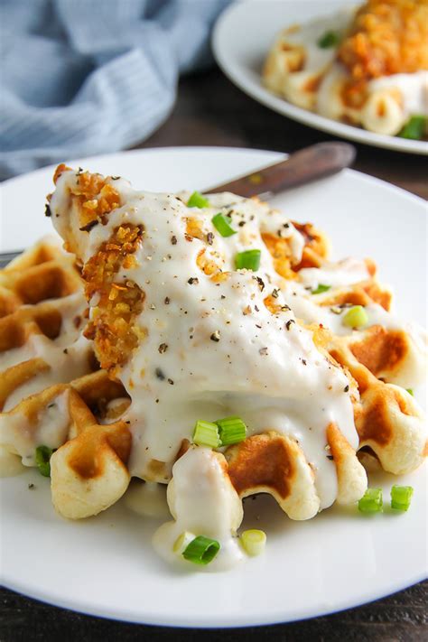 Oven Fried Chicken With Waffles And White Gravy Baker By Nature