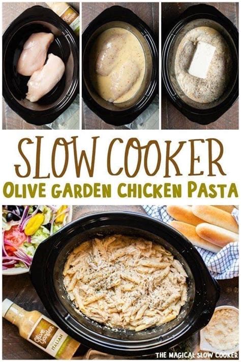 Ingredients 2 cups italian dressing (try olive garden's version) ½ cup shredded parmesan cheese ½ lemon, juiced 1 teaspoon dried oregano 1 teaspoon dried rosemary 1 teaspoon onion powder 2 teaspoons garlic powder 1 teaspoon salt ½ teaspoon pepper Slow Cooker Olive Garden Chicken Pasta - The Magical Slow ...