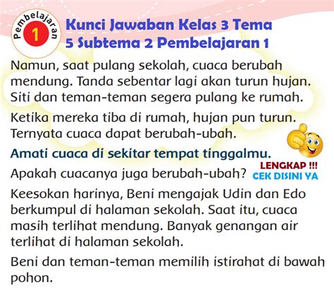 Lengkap Kunci Jawaban Tematik Kelas 3 Tema 5 Subtema 2 Pembelajaran