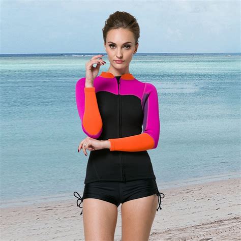 Womens 2mm Neoprene Wetsuit Top Scuba Surf Diving Suits Long Sleeve Swimwear Rash Guard Women