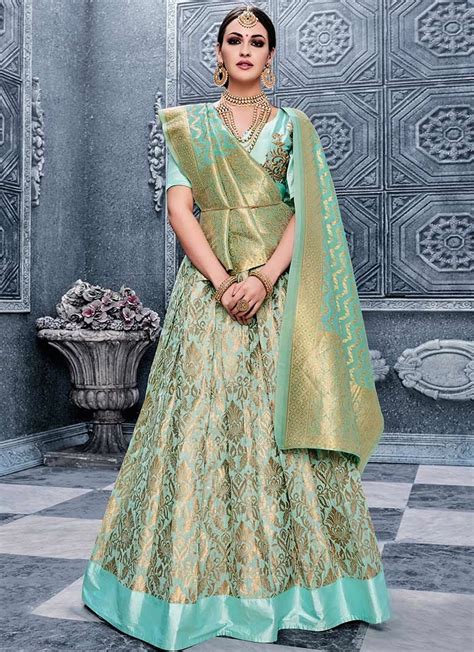 Sea Green Banarasi Silk Lehenga Choli Lehengas Designer Collection