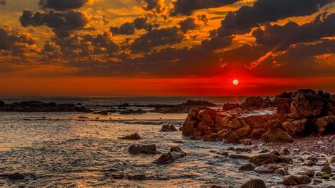Red Rocks Amazing Shore Ocean Beautiful Sunset Sky Sea Beach