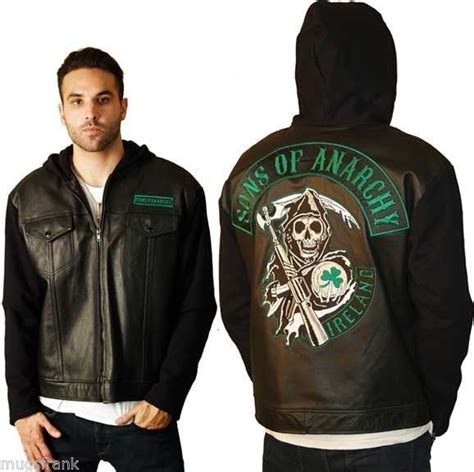 Sons Of Anarchy Soa Ireland Leather Fleece Highway Zip Up Hoodie Jacket