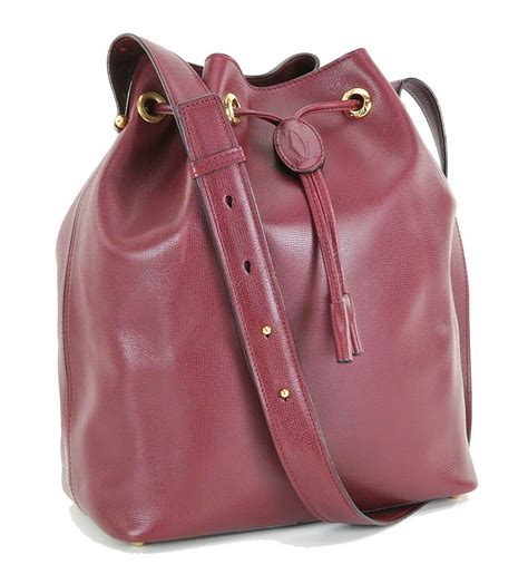 Authentic Must De Cartier Burgundy Leather Shoulder Bag Purse 34266