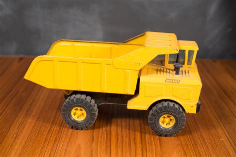 1960s Vintage Yellow Dump Truck Hauler Trailer Tractor Collectible