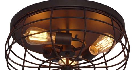 Neo Industrial Rubbed Bronze Three Light Flush Mount Fixture Ceiling