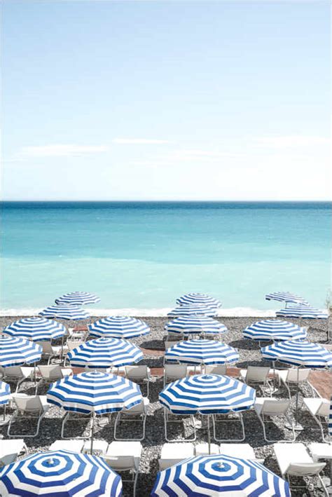 Blue Beach Umbrellas In Nice France Av Henrike Schenk Som Poster