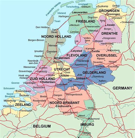 detailed administrative map of netherlands with major cities netherlands europe mapsland