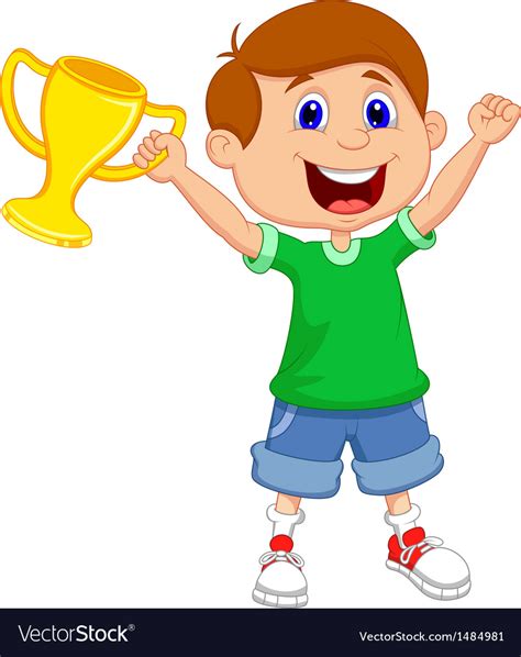 Cartoon boy images for edit. Boy cartoon holding gold trophy Royalty Free Vector Image