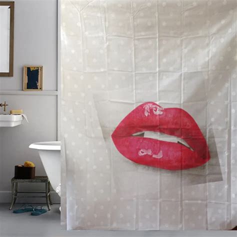 Happy Tree Fabric Polyester Sexy Red Lips Waterproof Shower Curtain