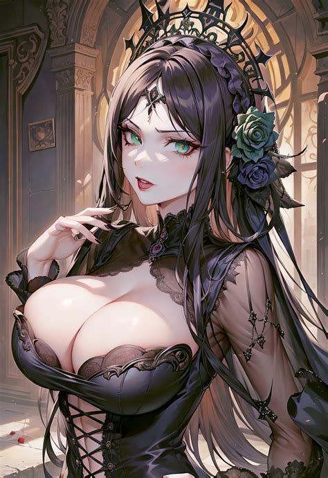 Rule 34 Ai Generated Big Breasts Black Veil Bride Goth Goth Bride Goth Girl Gothic Green Eyes