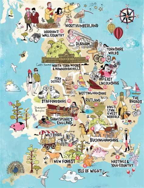 A Lovely Illustrated Map Of England Showing The Top Attractions