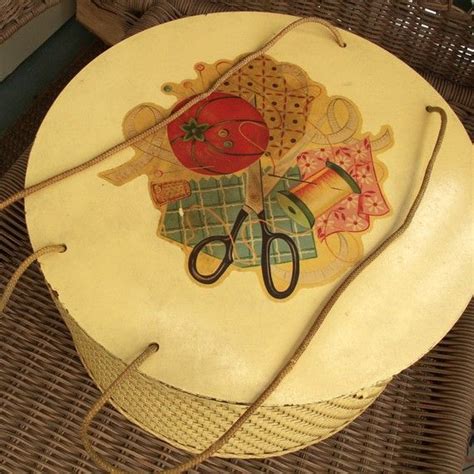 Vintage Pale Yellow Wicker Sewing Basket Etsy Wicker Sewing Basket