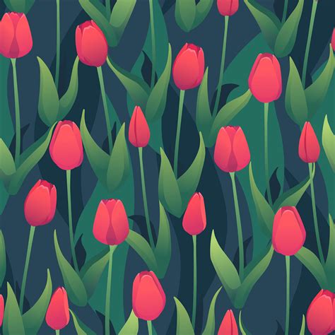 Seamless Vector Pattern With Red Tulips Download Free Vectors