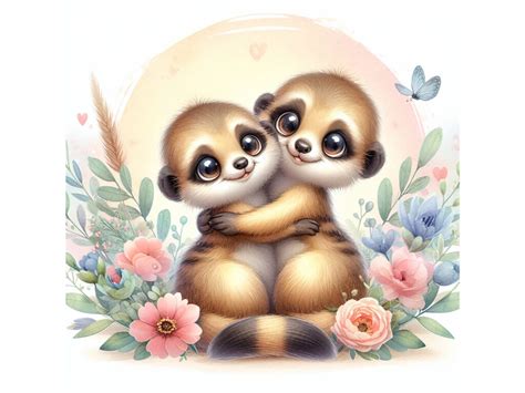 Two Cute Adorable Meerkat In A Hug Graphic By Ai Illustration And