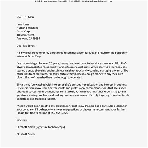 Personal Recommendation Letter Examples For Letter Of Rec Template 10