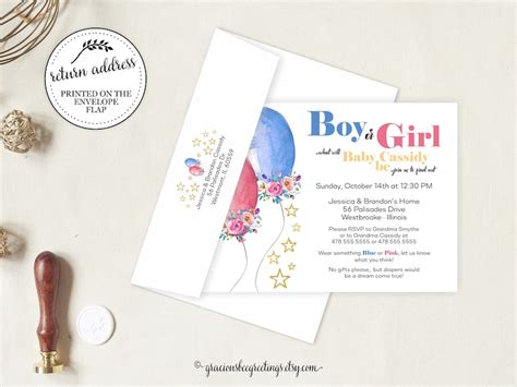 Balloon Gender Reveal Party Invitation Boy Or Girl Invites Etsy