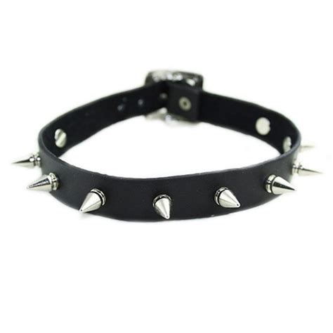 Punk Spike Leather Choker Collar Womens Fashion Necklace Silver Tone