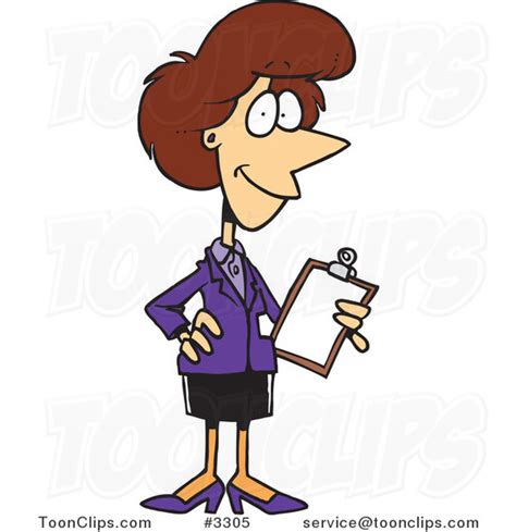 Cartoon Female Executive Holding A Clipboard 3305 By Ron Leishman