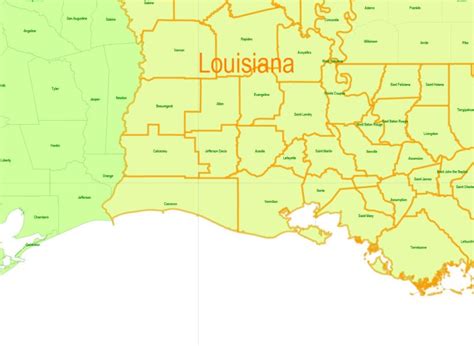Texas Louisiana Counties Map Vector Exact State Plan Detailed Admin