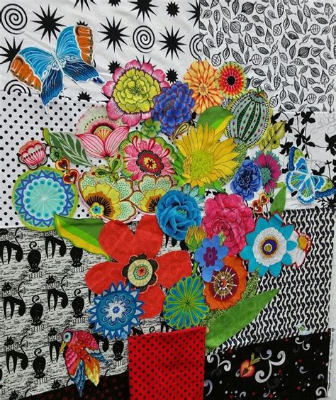 Fiber Art Collage Colorful Quilts Flower Quilts