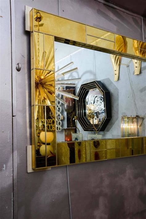 Mirror Surrounded Of Gold Tinted Glass Made By A Designer Unique Piece At 1stdibs Gold Tinted