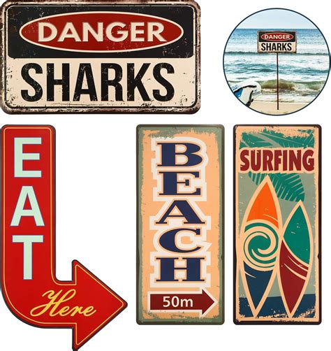 8 Pieces Beach Sign Cutouts Summer Theme Sign Retro Beach Signs For