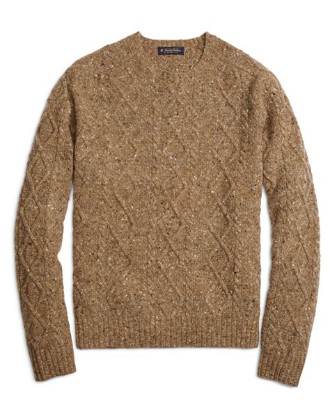 Brooks Brothers Cable Knit Crewneck Sweater In Brown For Men Lyst