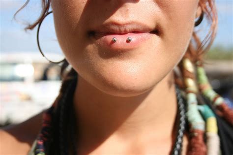 Silver Barbell Horizontal Lip Piercing Image