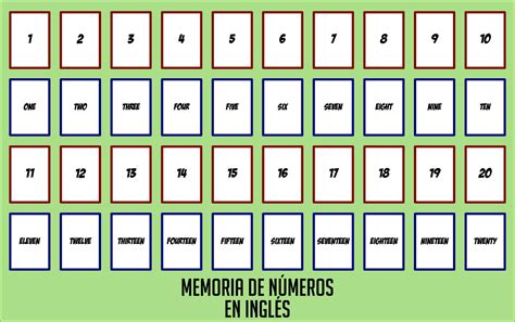Juego En Inglés Memory Numbers Juego De Memoria