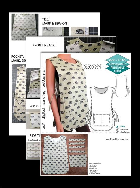 S 3xl Classic Tabard Apron Easy To Make Digital Sewing Pdf Pattern