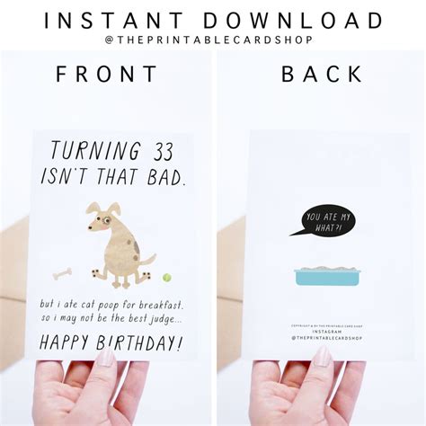 33rd Birthday Printable Cards Instant Download 33 Birthday Etsy