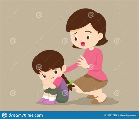 Mother Comforting Upset Elementary Daughter Stock Vector Illustration