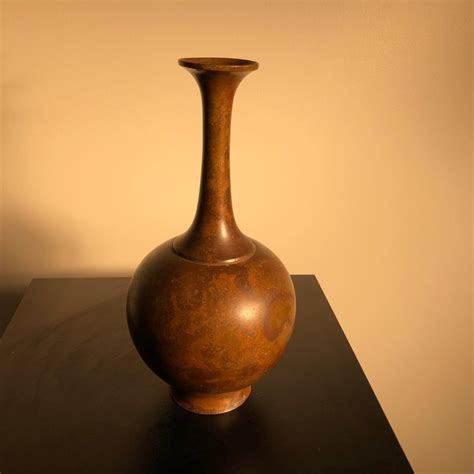 Japan Simple Antique Flower Bronze Bud Vase Murashido Finish Signed Schneible Fine Arts Llc