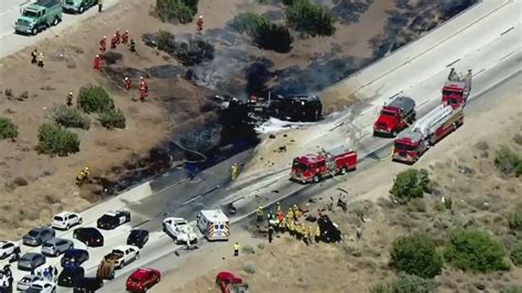 14 Freeway Closed Northbound After Big Rig Wrong Way Crash Fire