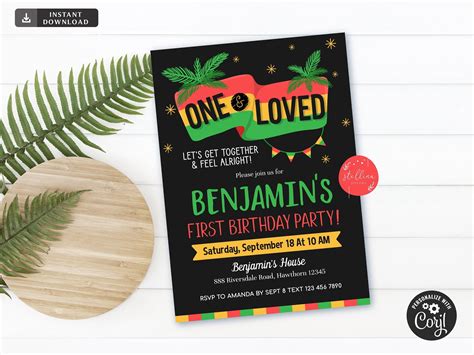 One Love First Birthday Party Invitation Jamaica Reggae Theme Etsy Uk
