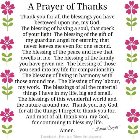 A Prayer Of Thanks By Lorna Byrne Prayers Of Gratitude Good Prayers