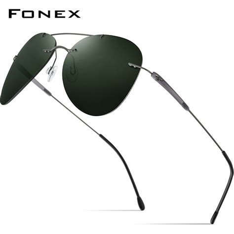Fonex Titanium Alloy Tr90 Rimless Sunglasses Men 2021 New Ultralight Screwless Aviation Women