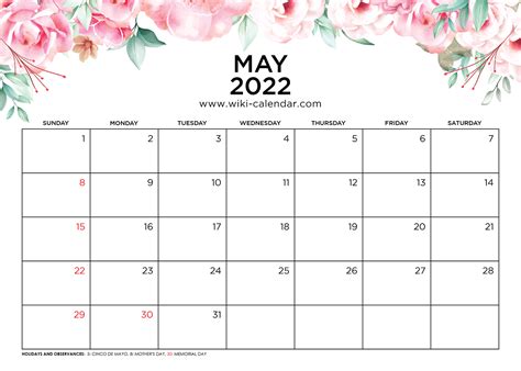 List Of May 2022 Printable Calendar With Holidays Images 2022 23