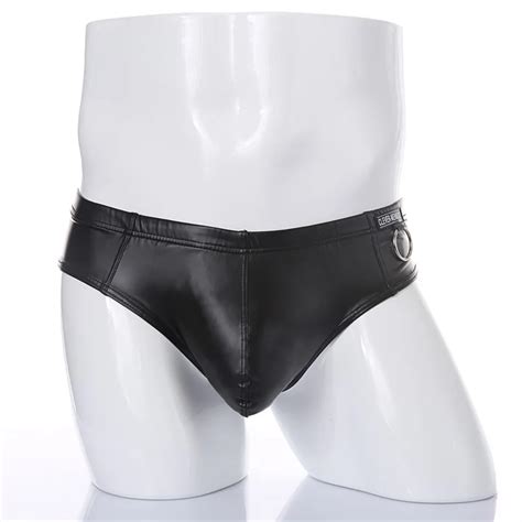 sexy low rise faux leather mens sexy underwear slip bulge pouch gay briefs breathable men