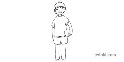 Vaikas Su Kamuoliu Po Ranka 3 Juoda Ir Balta Illustration Twinkl
