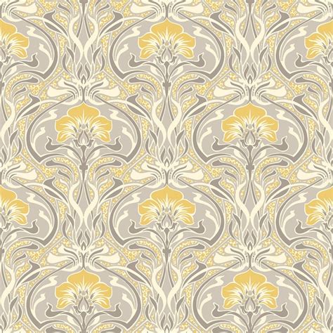 Crown Wallpaper Crown Flora Nouveau Yellow And Grey Wallpaper M1195