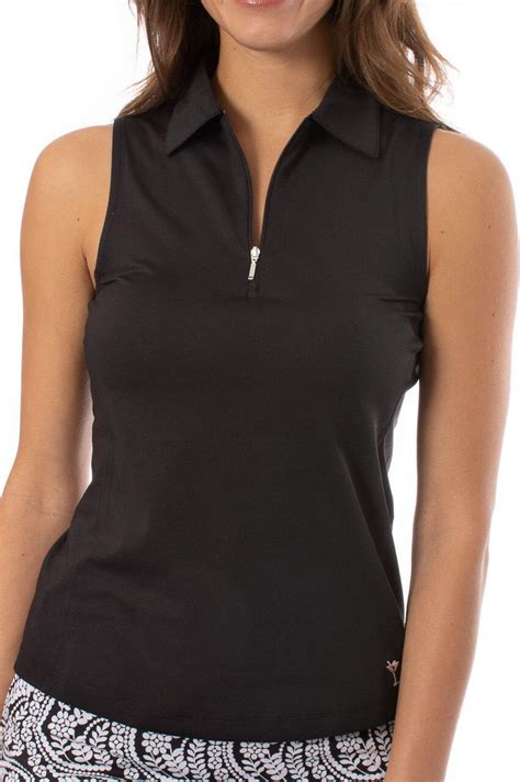 Goftini Sleeveless Zip Stretch Polo Black Women S Golf Tops Golftini