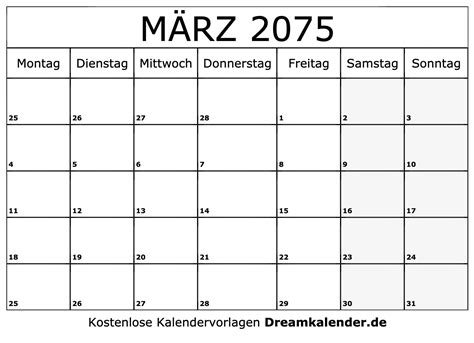 Kalender März 2075
