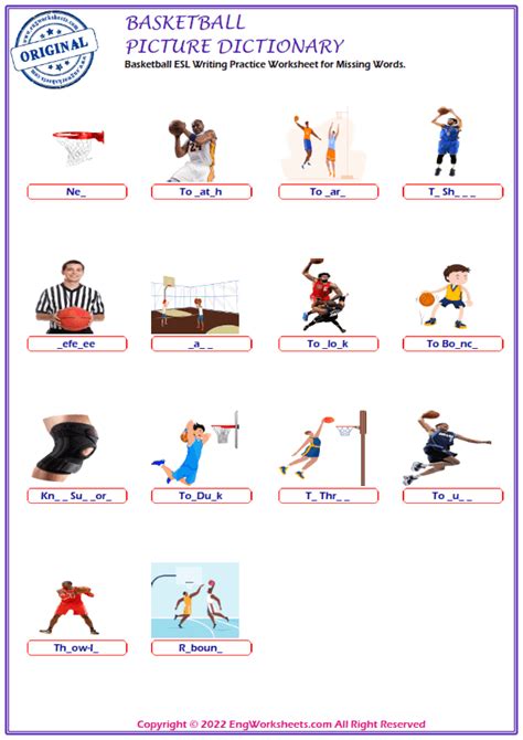 Basketball Printable English Esl Vocabulary Worksheets Engworksheets