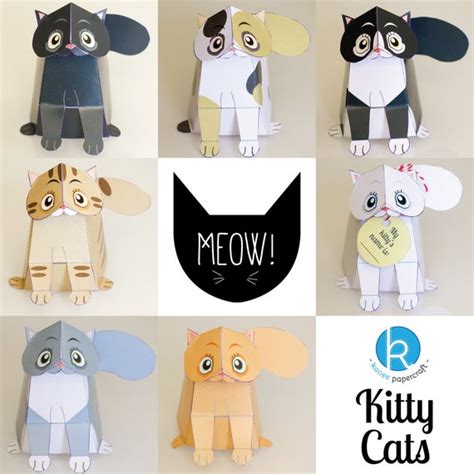 Kitty Cats Printable Diy Paper Craft Kit 3d By Kooeepapercraft